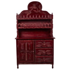 Mexican Michoacan Hand Carved Two Piece Hutch