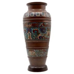 Mej Periode Bronze Vase, Cloisonne enamel decor; Japan late 19th century