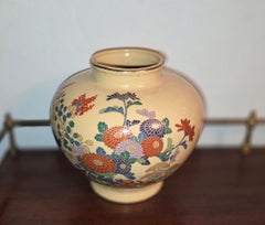 Chrysanthemums Kyo-Satsuma Ceramic Vase, Meiji Style, Hand-Crafted, Japan, 1930