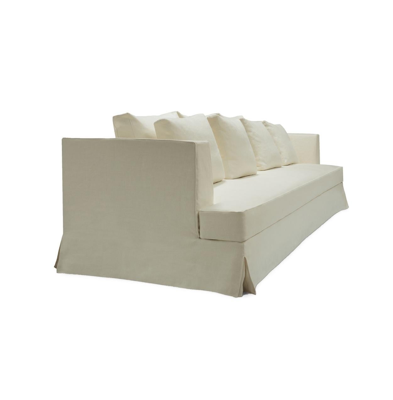 Meki sofa by LK Edition
Dimensions: 270 x 90 x H 70 cm
Materials: Structure in Wood and Linen seats and cushions. 
4 back cushions and 4 front cushions. 

It is with the sense of detail and requirement, this research of the exception by the