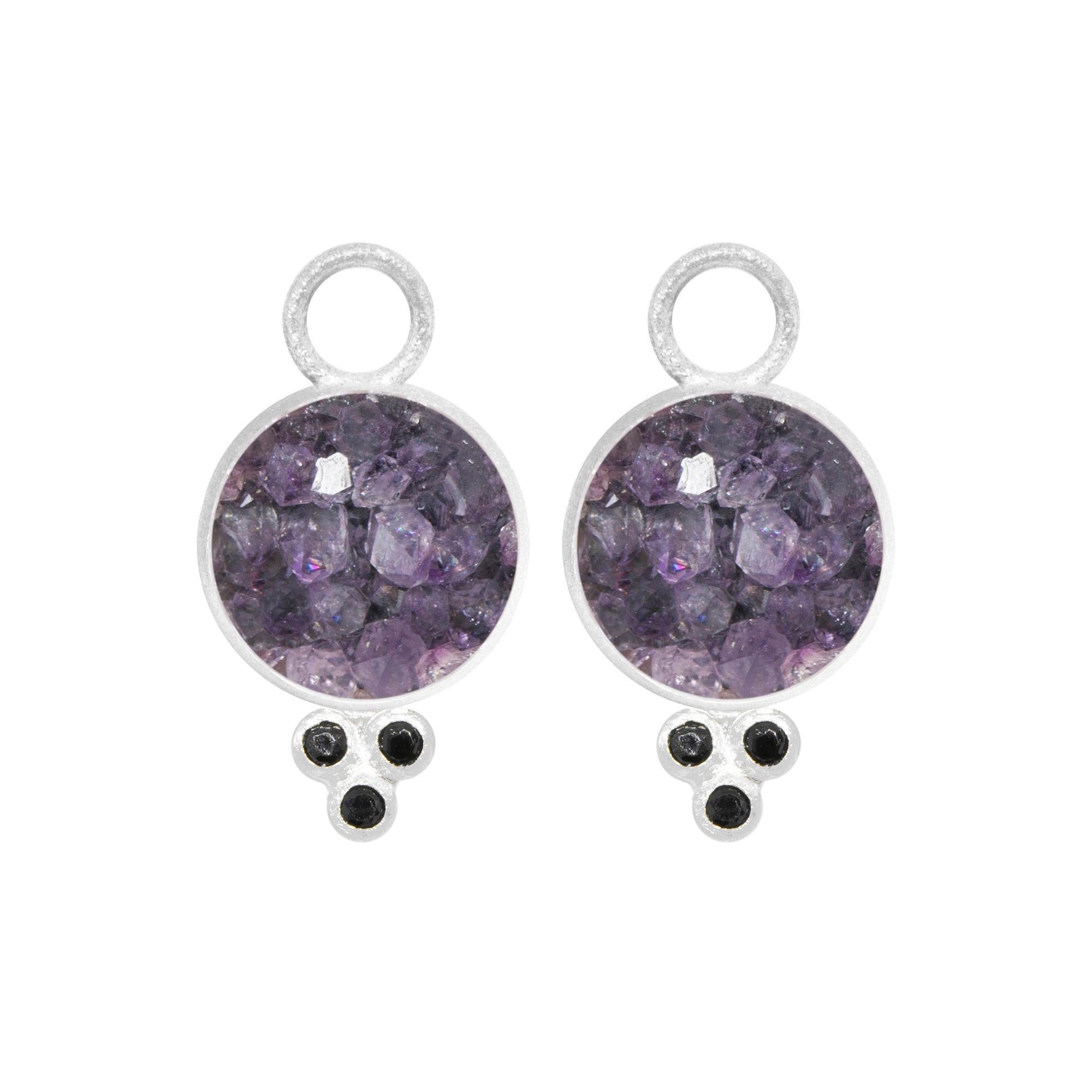 Mekong Med Labradorite and Chloe Amethyst Druzy Silver Earrings In New Condition For Sale In Denver, CO