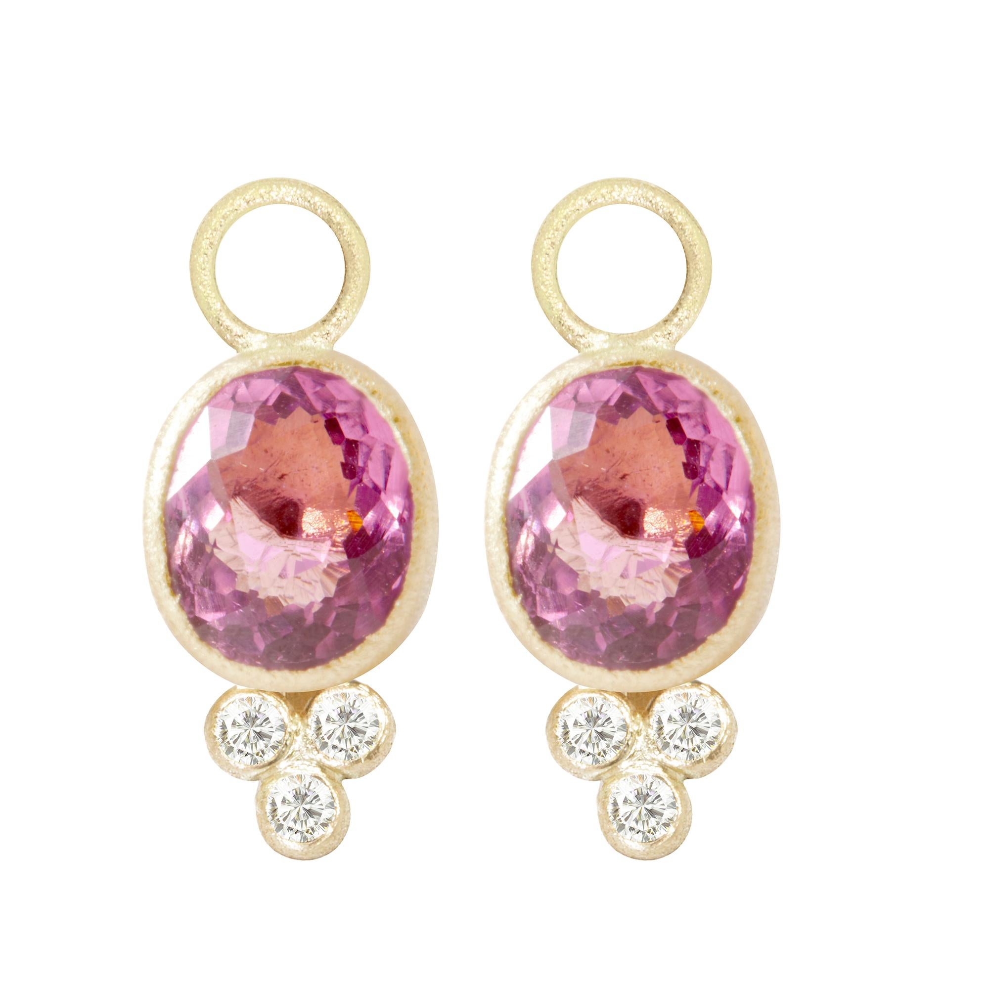 Mekong Med Moonstone Oxidized and Lilly Pink Tourmaline 18 Karat Gold Earrings In New Condition For Sale In Denver, CO