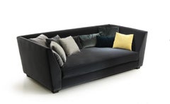 MEKONG Sofá Tapizado Azul En Nogal Oscuro Mate Cubierto De Terciopelo De Algodón