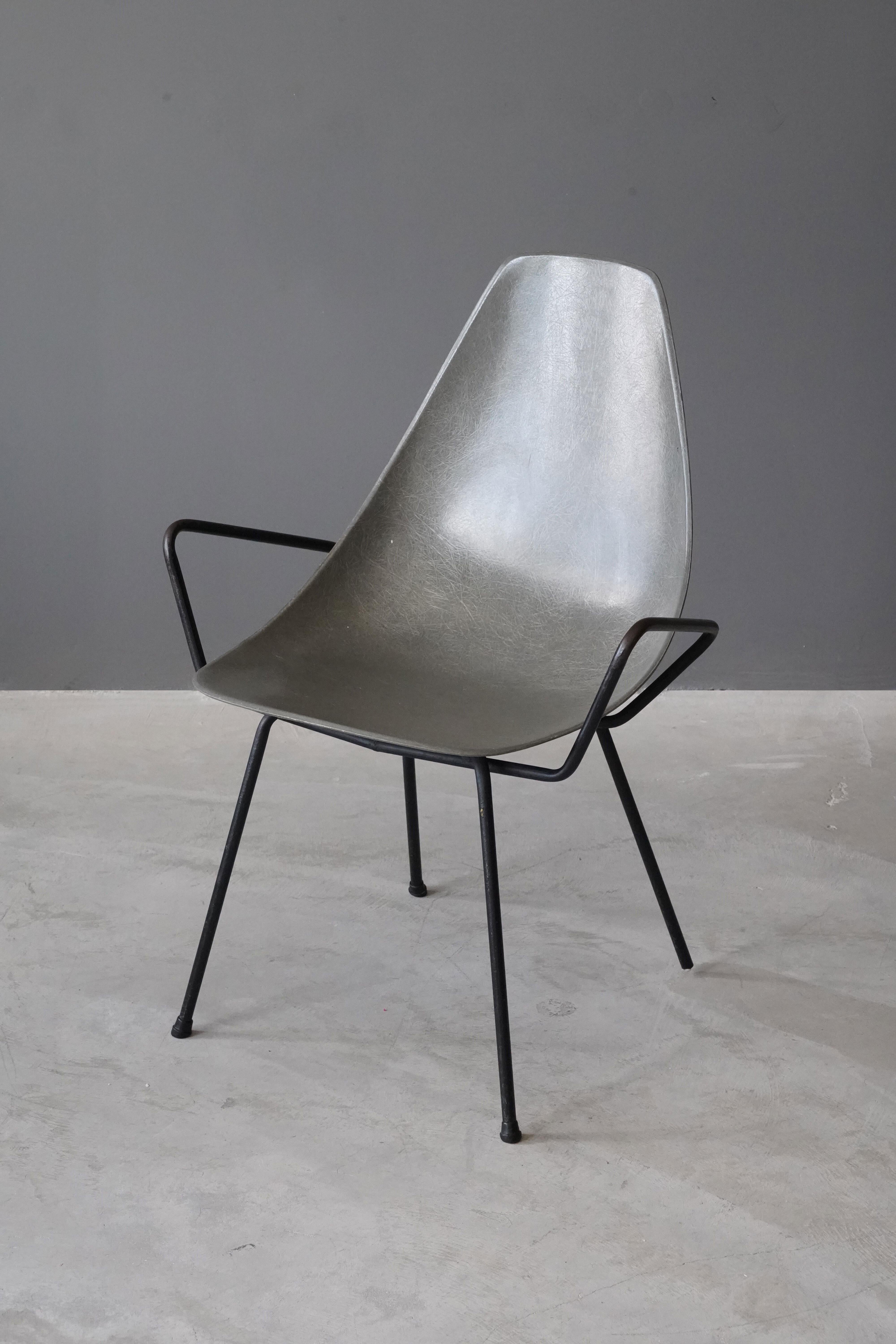 An armchair / side chair by Mel Abitz & Forest Wilson. Executed in fiberglass and lacquered metal.