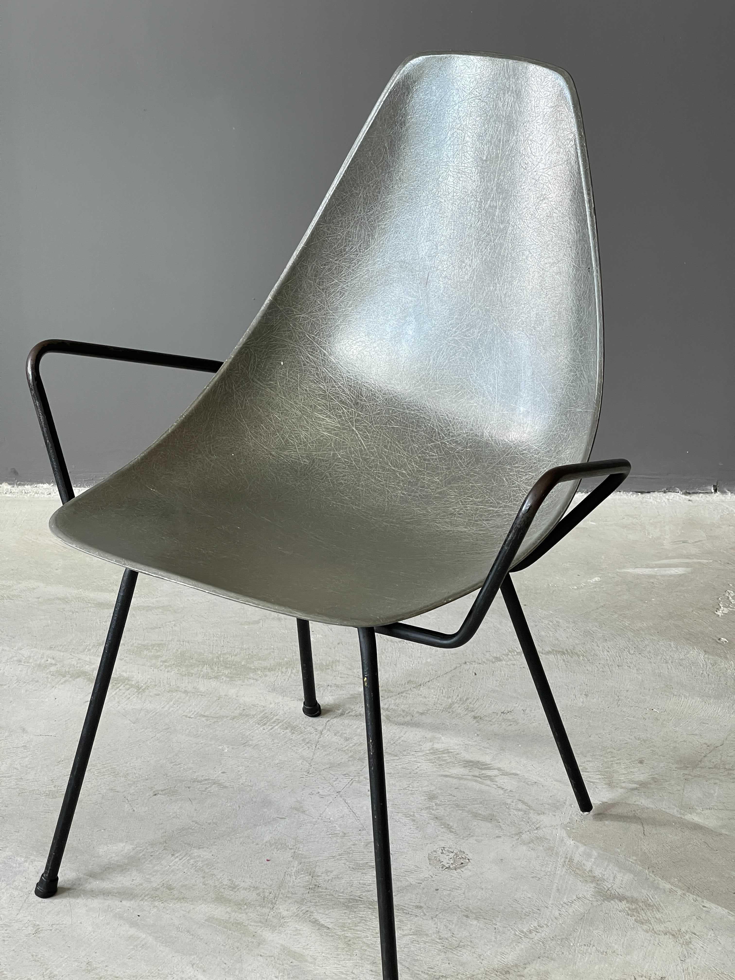 Mid-Century Modern Mel Abitz & Forest Wilson, Arm Chair, Grey Fiberglass, Metal, USA, 1950s