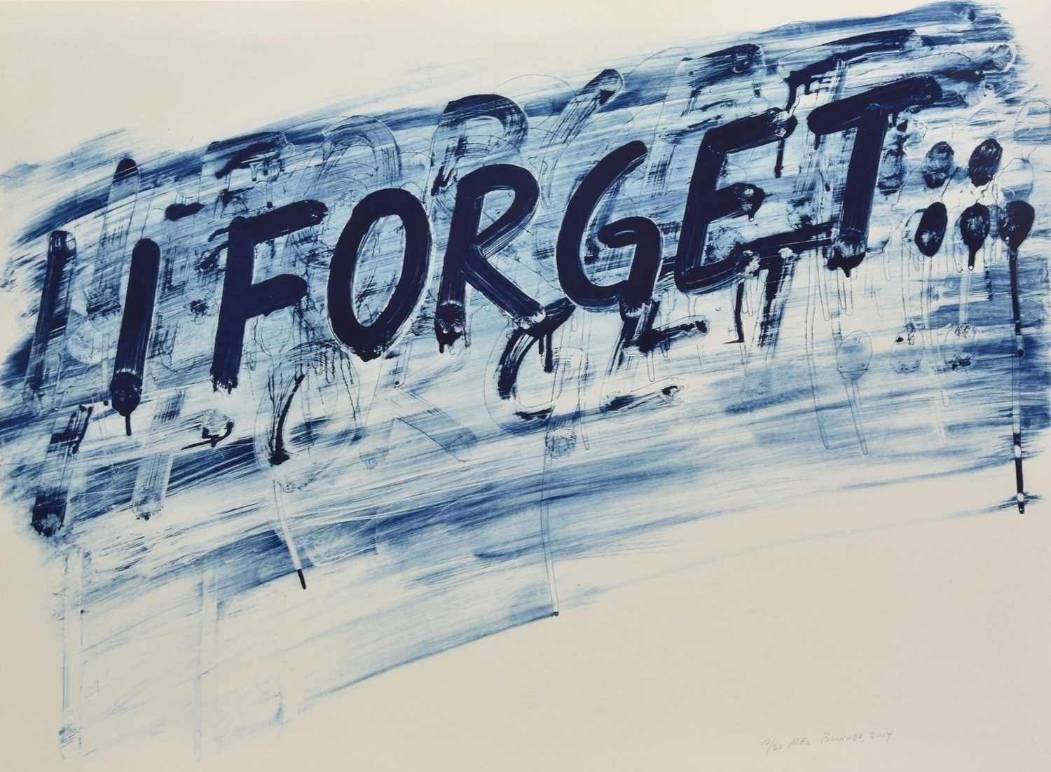 „I Forget“ – Druck, Radierung, Aquatinta, Textkunst von Mel Bochner