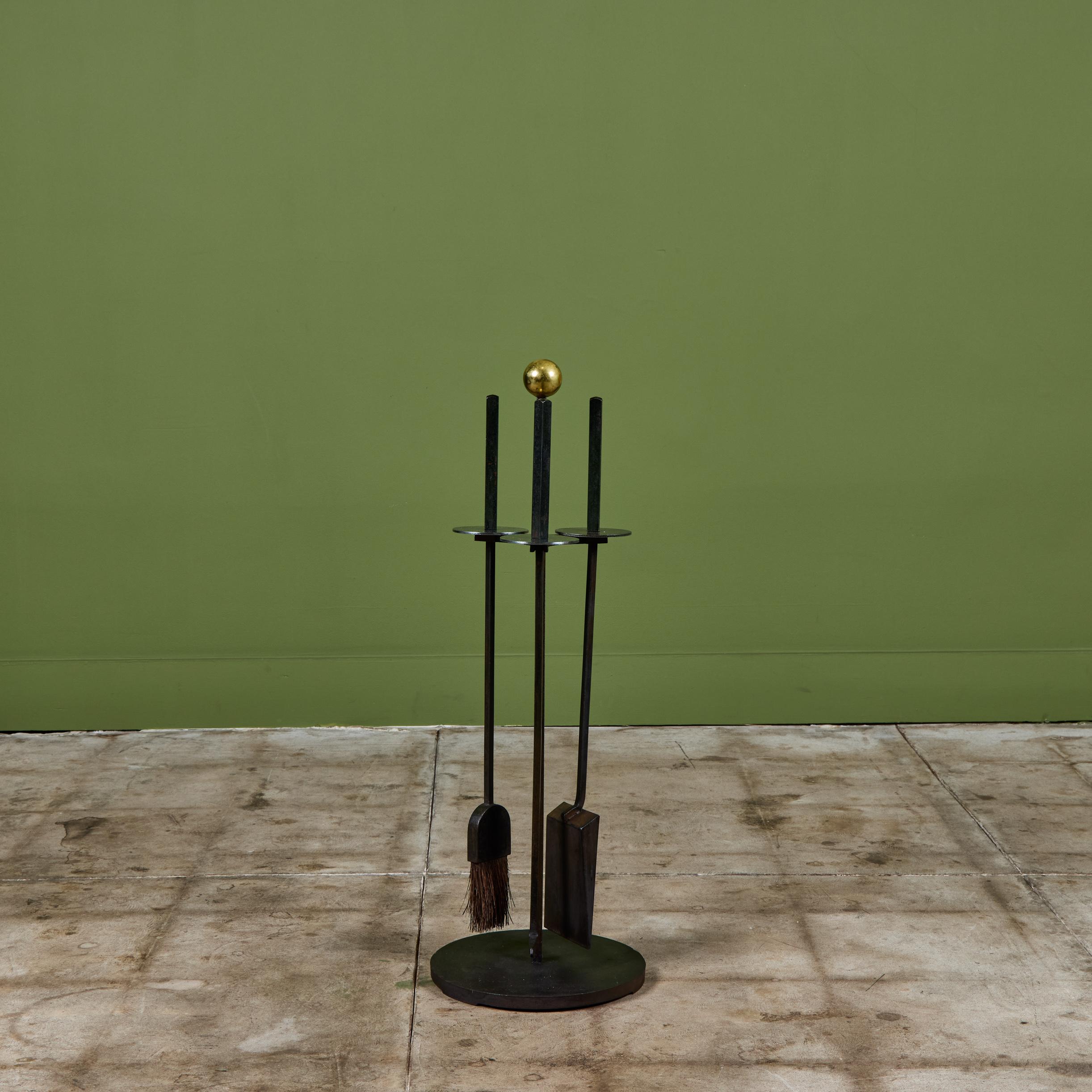 Brass Mel Bogart Fireplace Tool Set For Sale