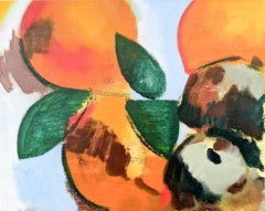 Citrus – kühnes, reichhaltiges, farbenfrohes, abstraktes Stillleben, Öl auf Leinwand über Tafel