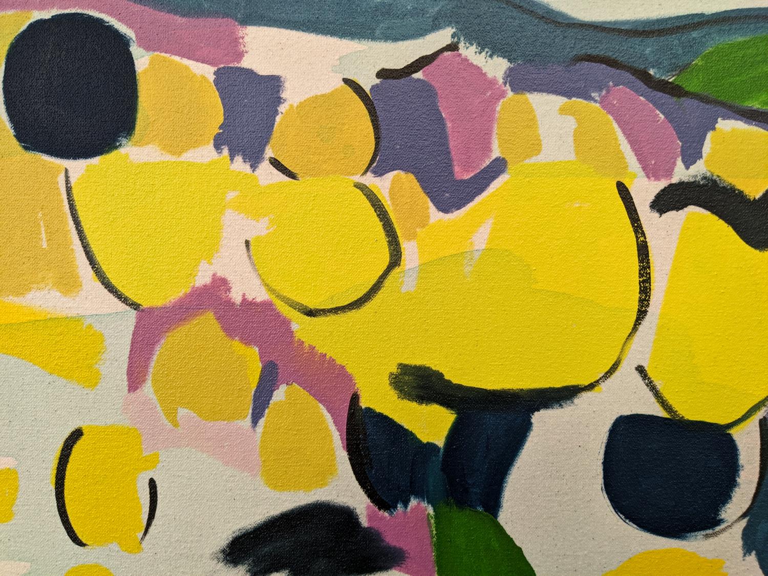 Meyer Lemons - rich, colourful, abstracted still life, oil on canvas over panel - Painting by Mel Davis