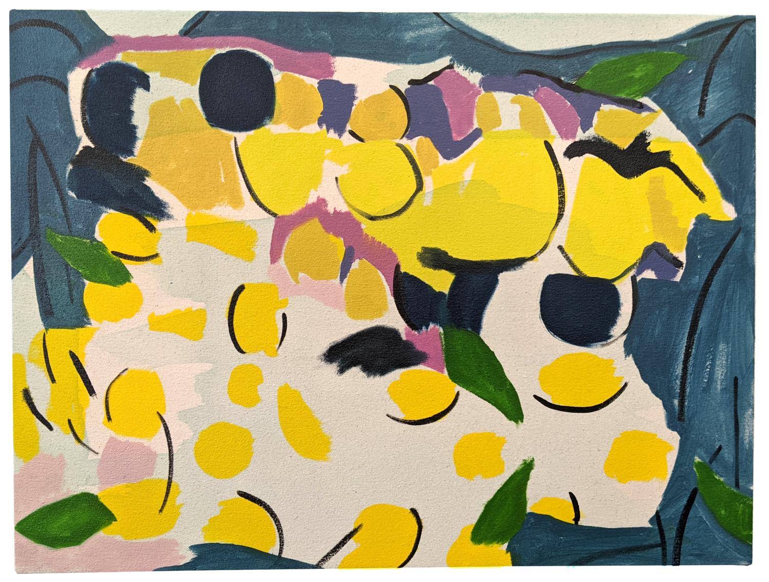 Mel Davis Abstract Painting - Meyer Lemons - rich, colourful, abstracted still life, oil on canvas over panel