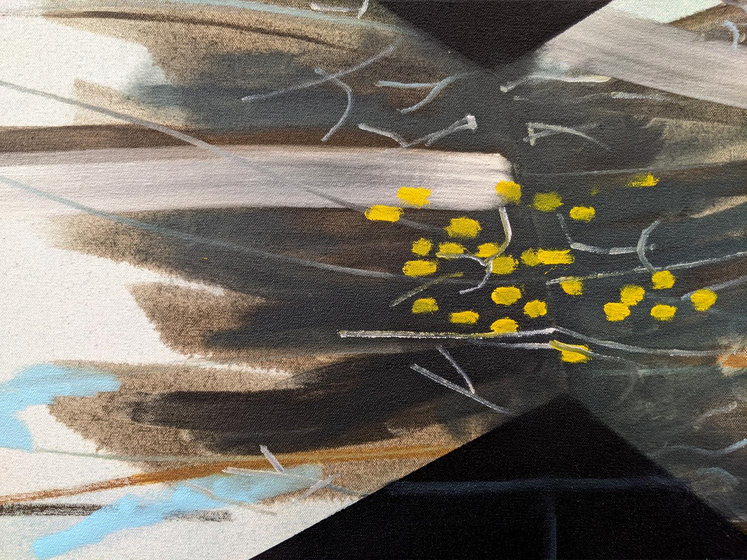 Mirrors (Black) - scuro, espressivo, astratto, olio su tela su pannello in vendita 1