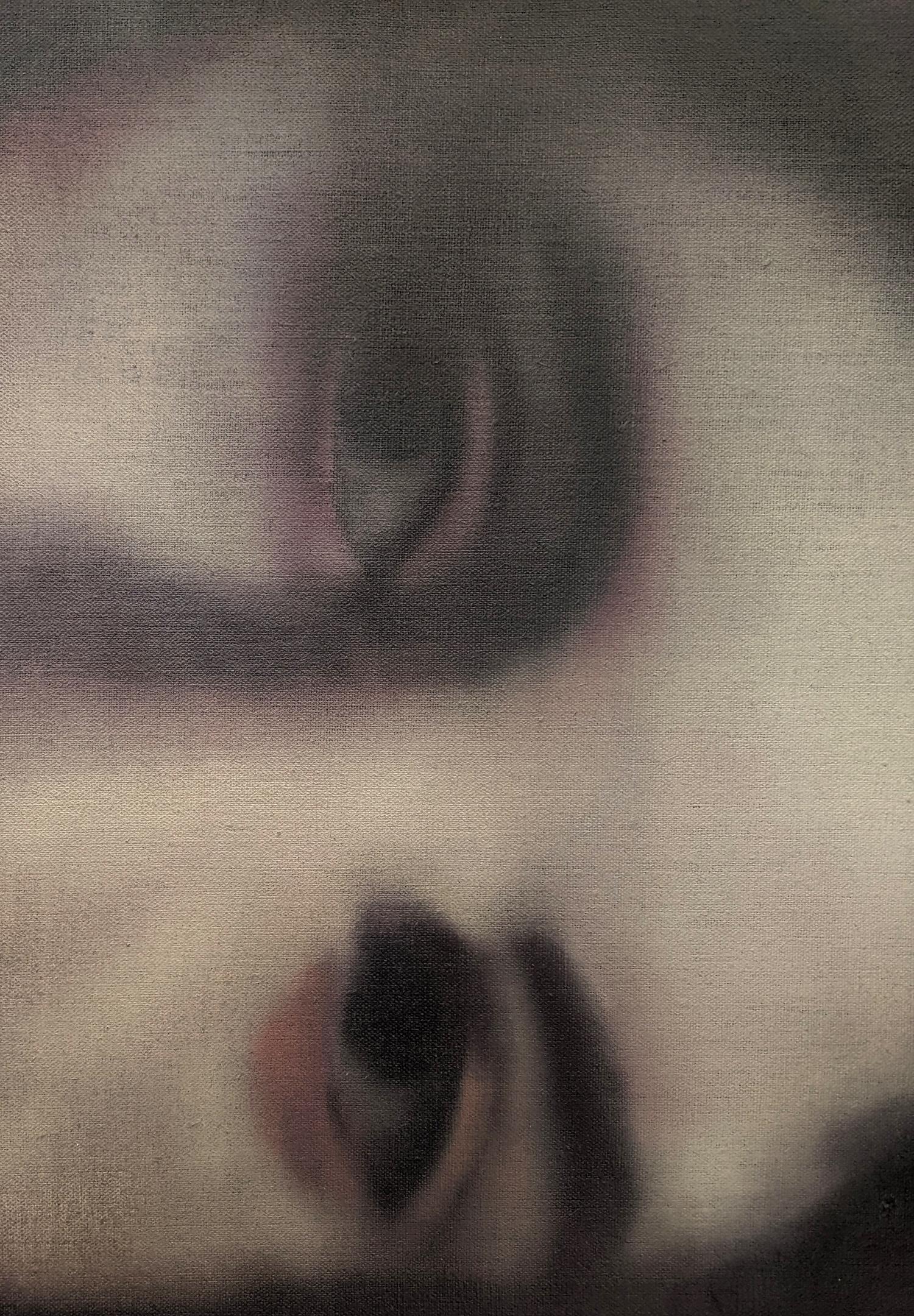 Portrait - riche:: sombre:: expressif:: abstrait figuratif:: huile sur lin - Painting de Mel Davis