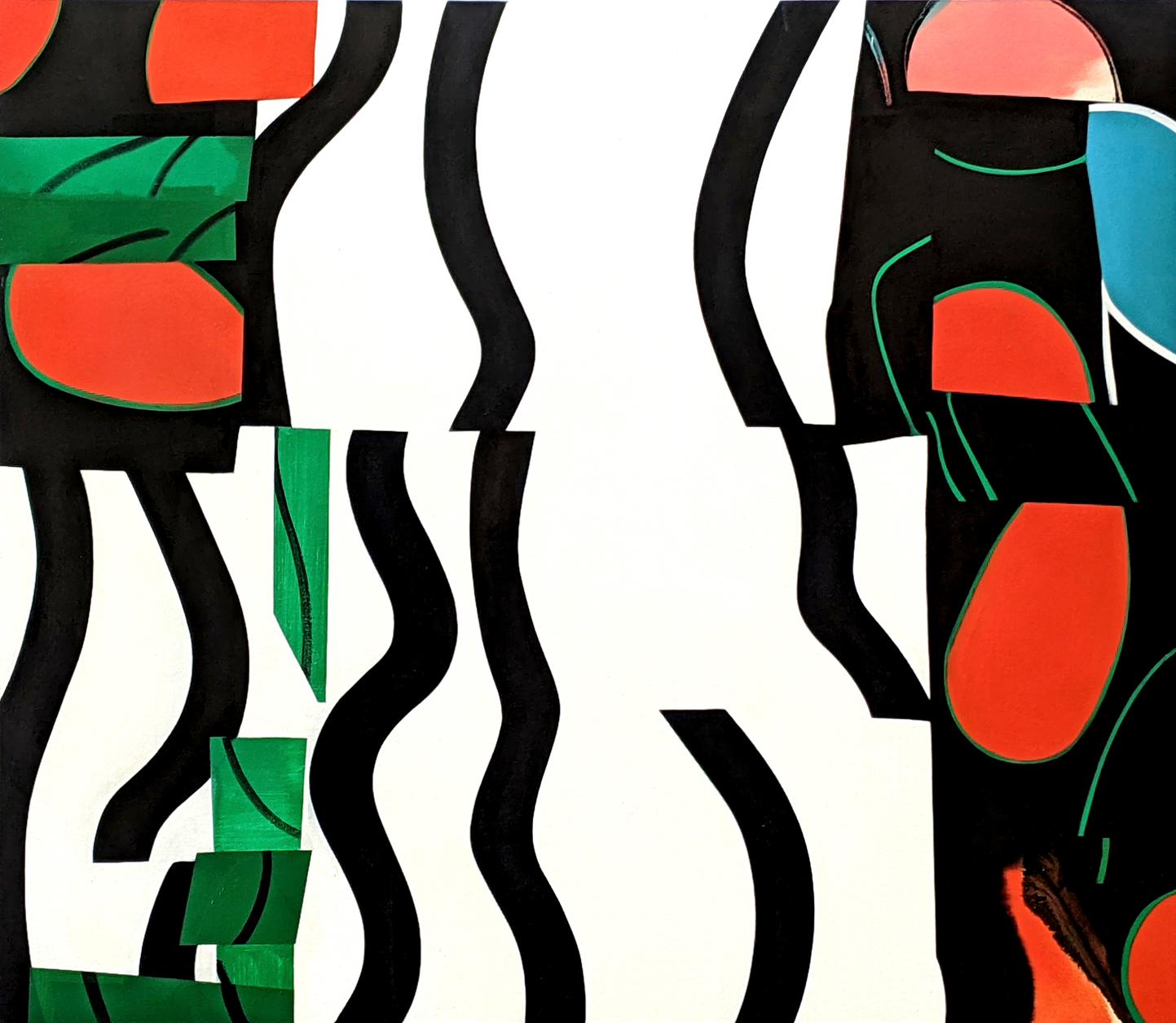 Mel Davis Abstract Painting – Rish and Foses 2 – ausdrucksstark, farbenfrohes, abstraktes, Öl auf Leinwand über Tafel