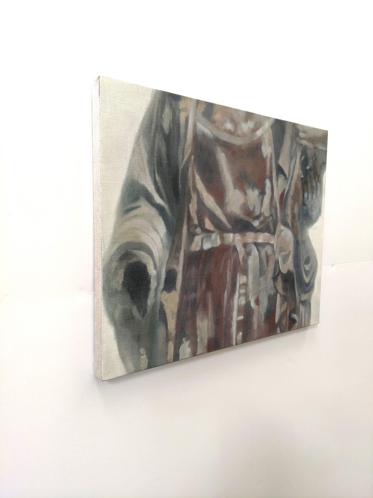 Skulptur - reiche, dunkle, ausdrucksstarke, figurative abstrakte Skulptur, Öl auf Leinen auf Tafel im Angebot 1
