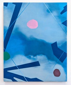 Paesaggio marino - blu, rosa, verde, contemporaneo, astratto, olio su lino