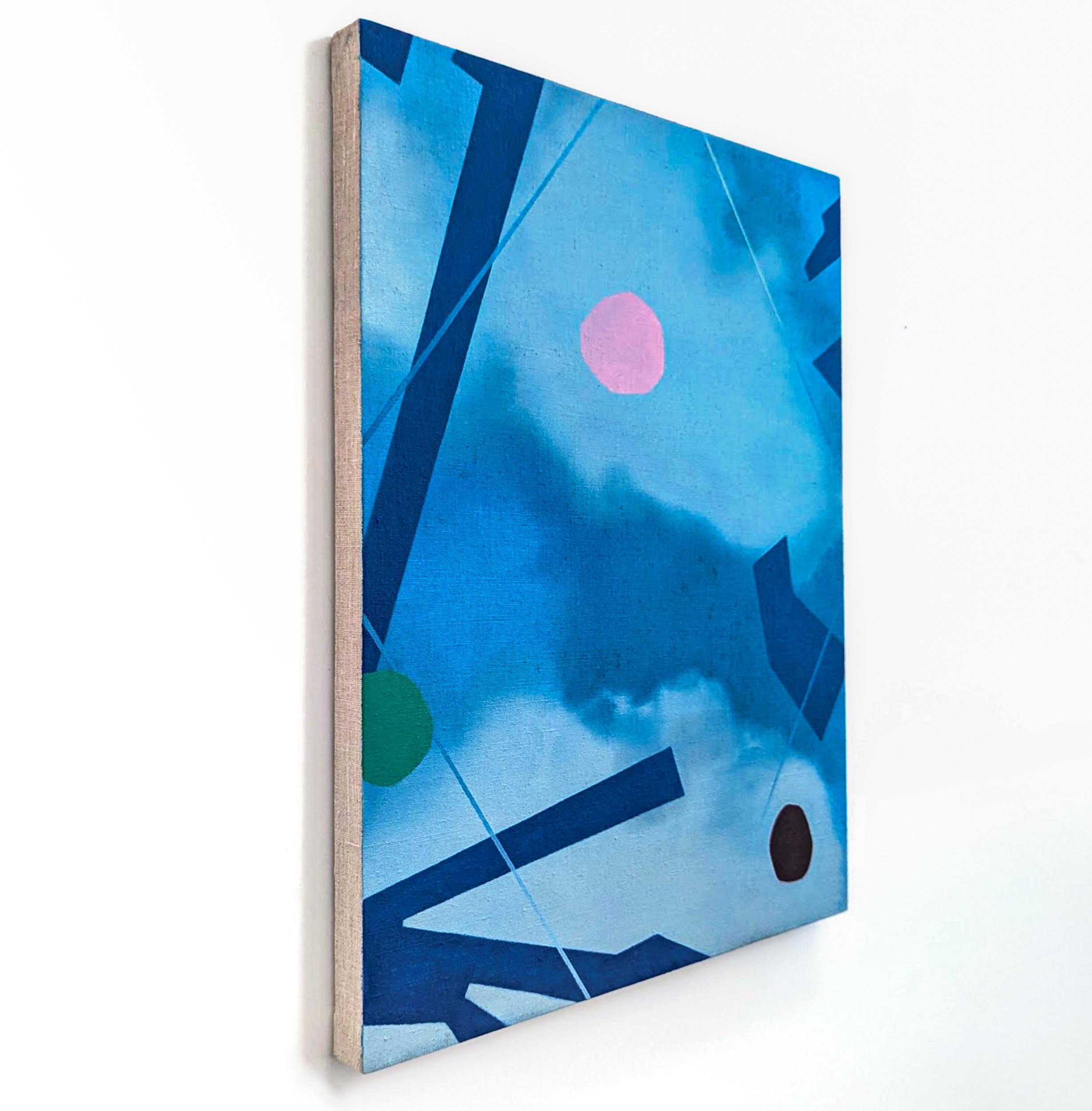 Paesaggio marino - blu, rosa, verde, contemporaneo, astratto, olio su lino in vendita 1