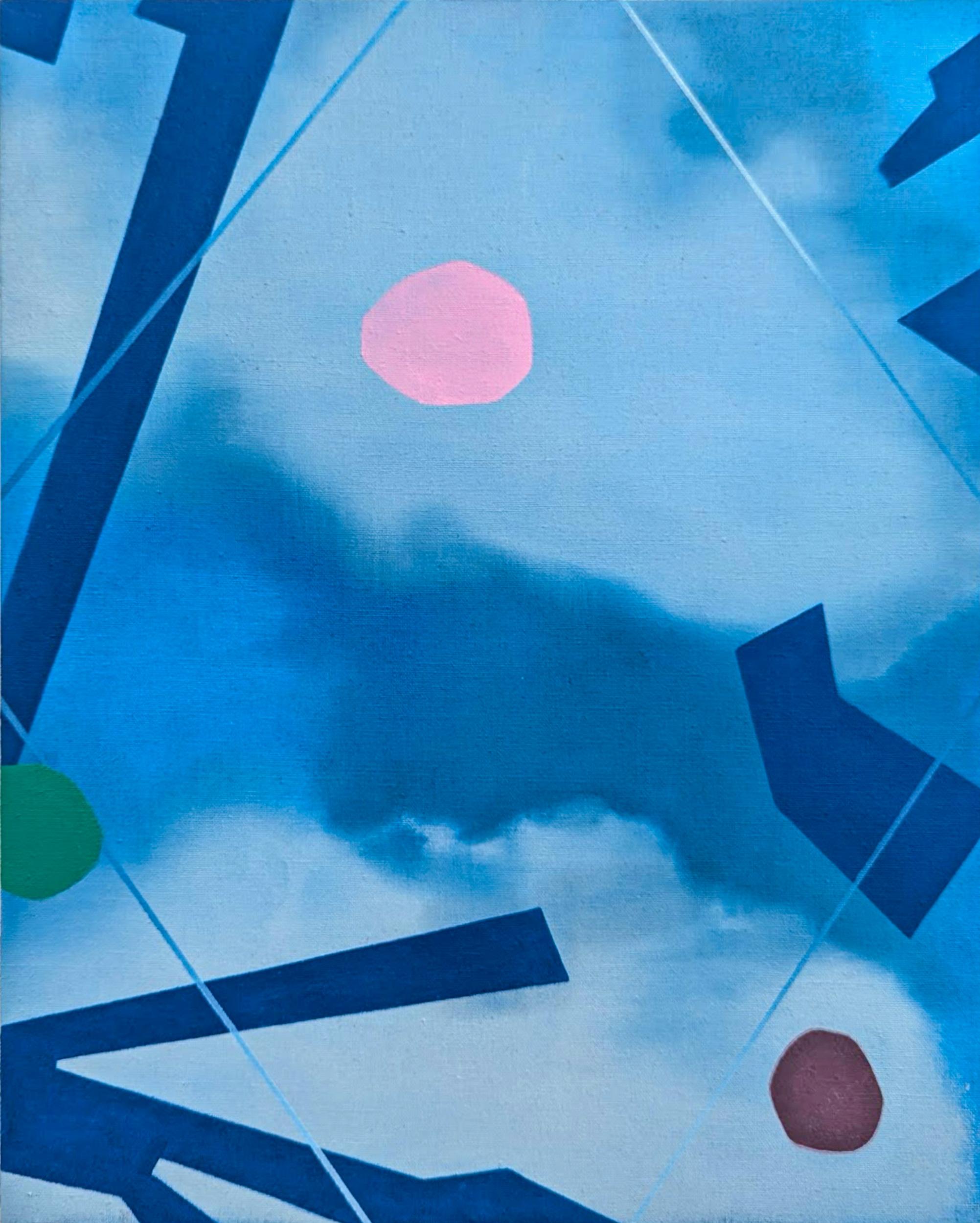 Paesaggio marino - blu, rosa, verde, contemporaneo, astratto, olio su lino - Painting di Mel Davis