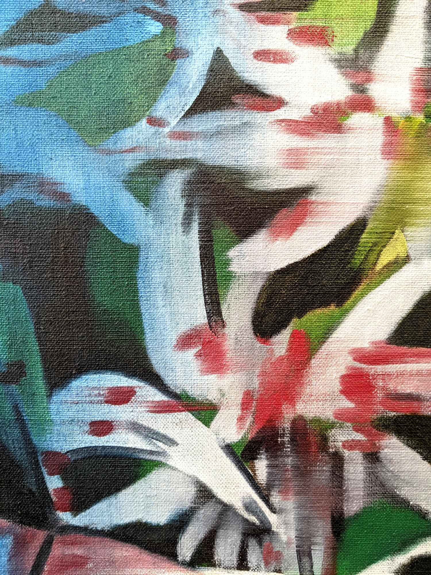 Speed - ricca, espressiva, floreale, natura morta astratta, olio su lino su pannello - Still-Life Painting Nero di Mel Davis