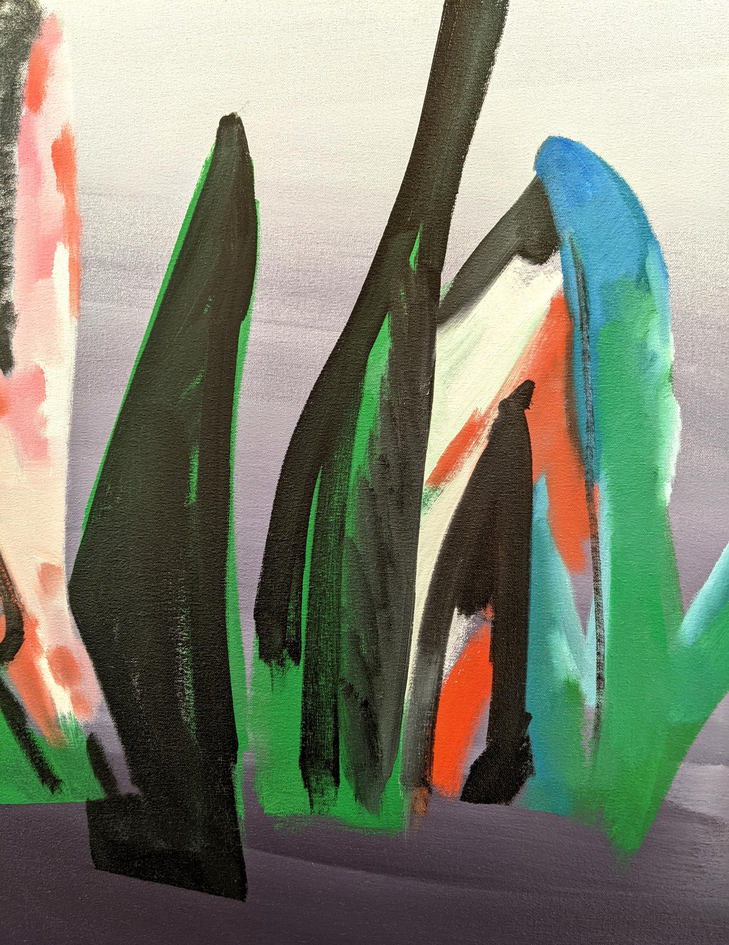 Natura morta (Studio di foglie) - contemporaneo, natura morta, olio su tela su pannello - Landscape Painting Nero di Mel Davis