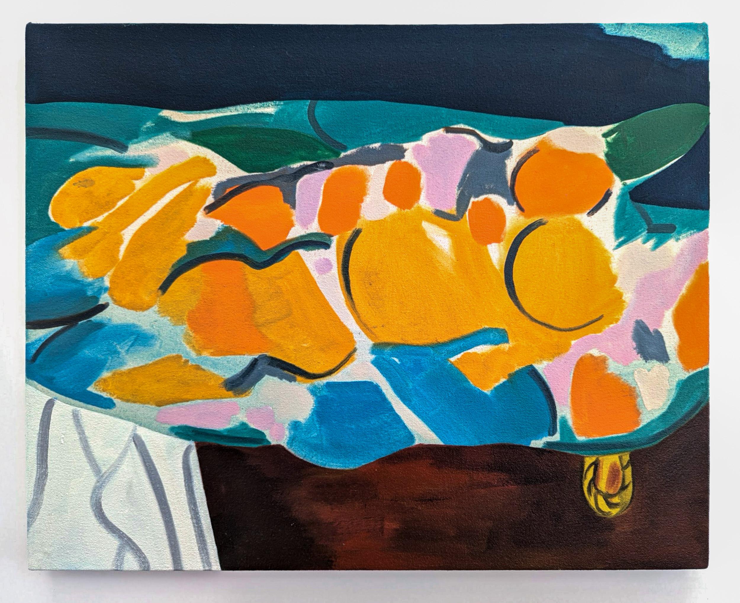Natura morta con cassettone - natura morta contemporanea e astratta, olio su tela - Painting di Mel Davis