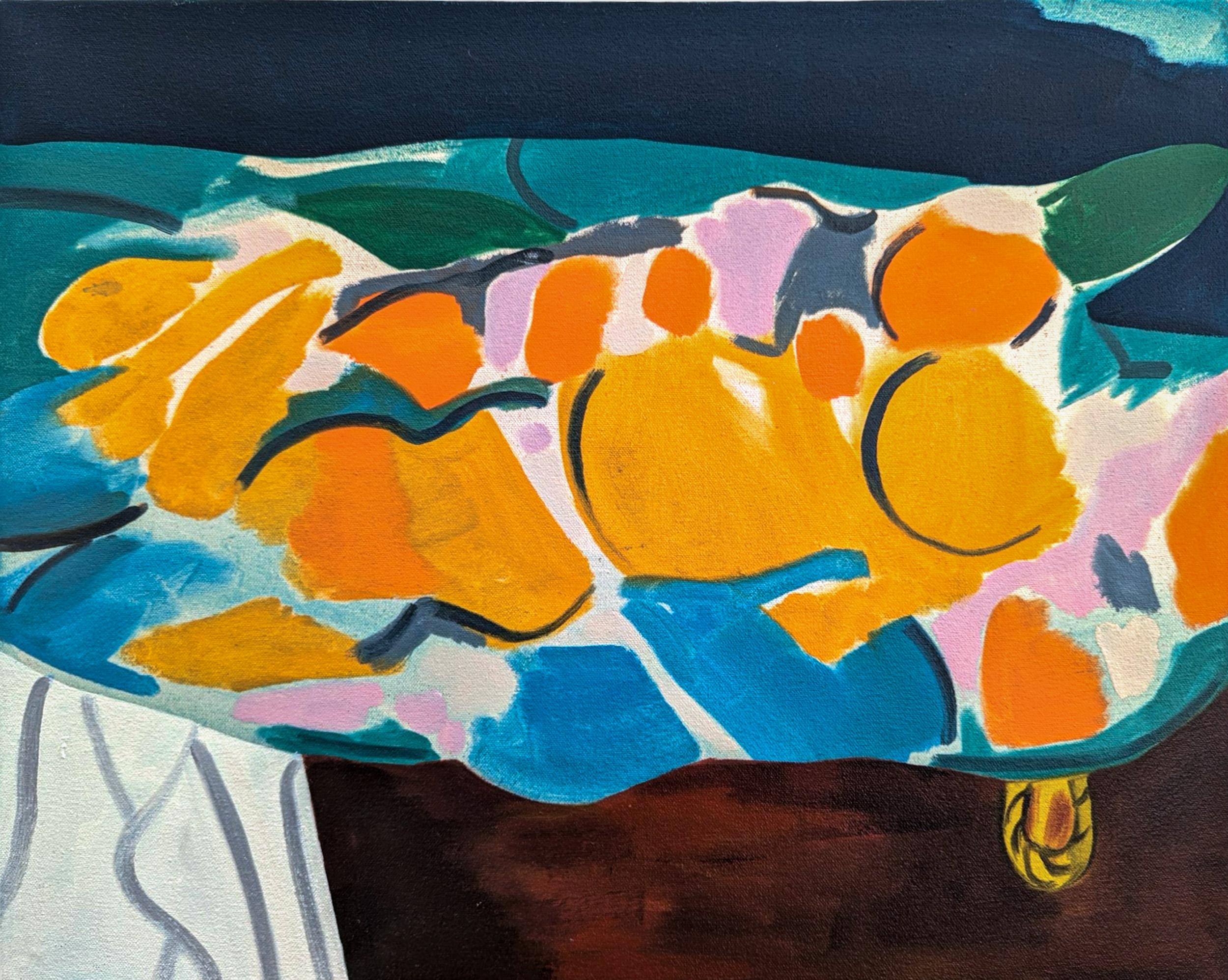 Abstract Painting di Mel Davis - Natura morta con cassettone - natura morta contemporanea e astratta, olio su tela