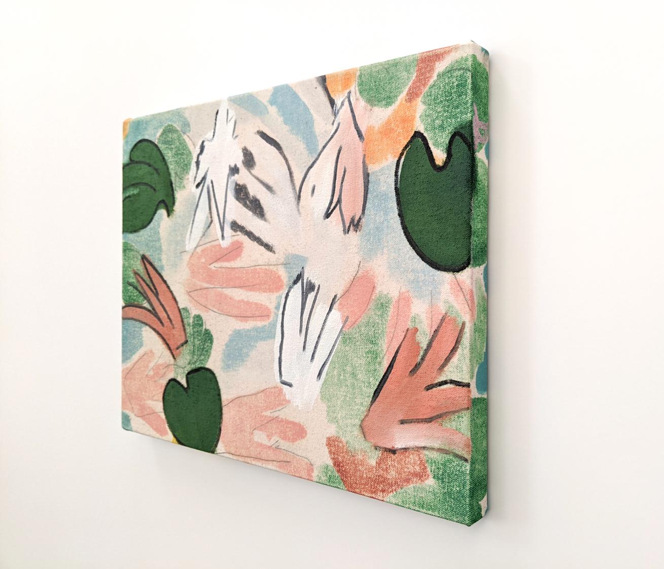 Strong Feelings Lilien – üppiges, abstraktes Stillleben, Öl auf Leinwand über Tafel (Abstrakt), Painting, von Mel Davis