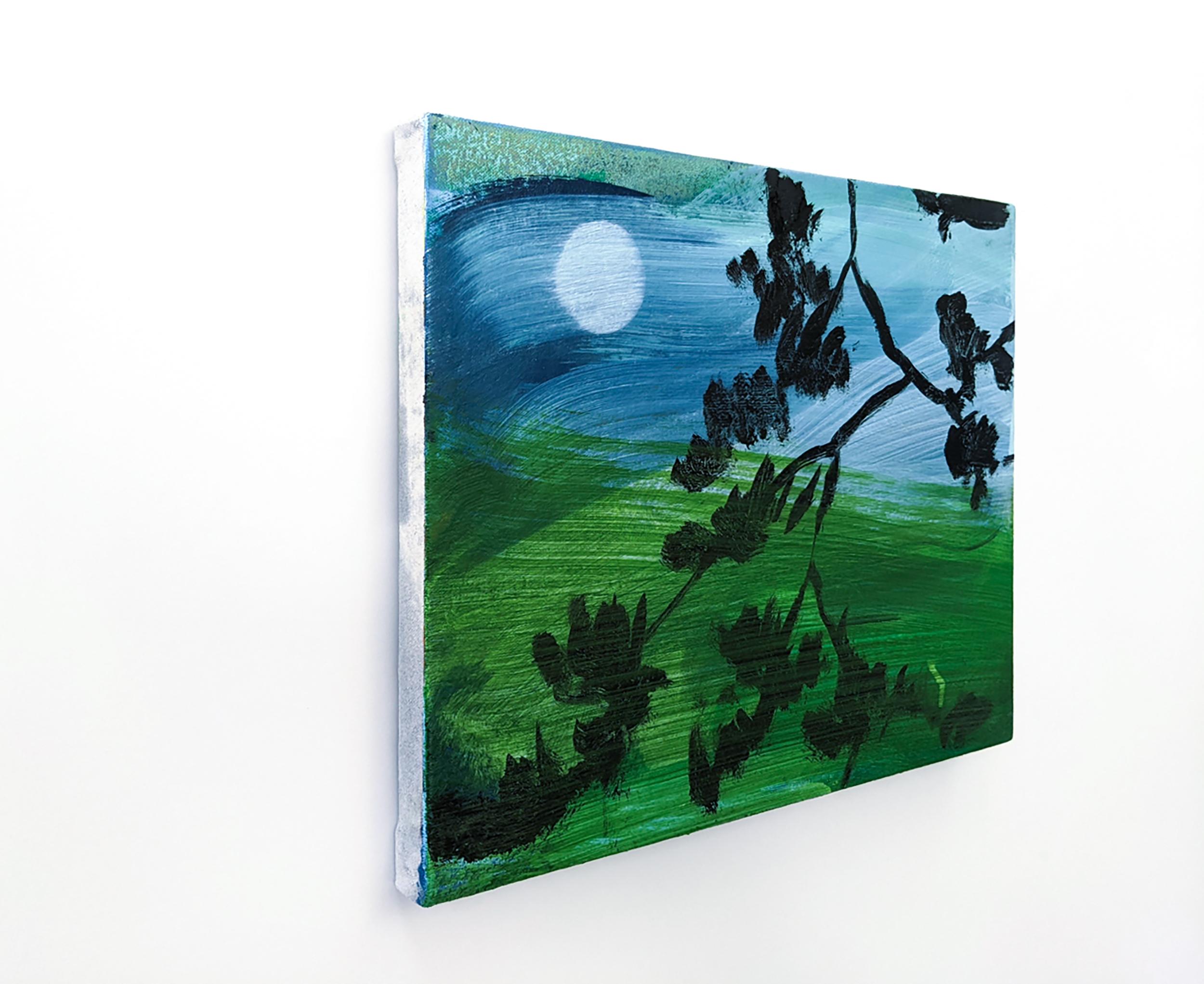 Strong Feelings Moon - contemporaneo, paesaggio, olio su tela su pannello - Painting di Mel Davis
