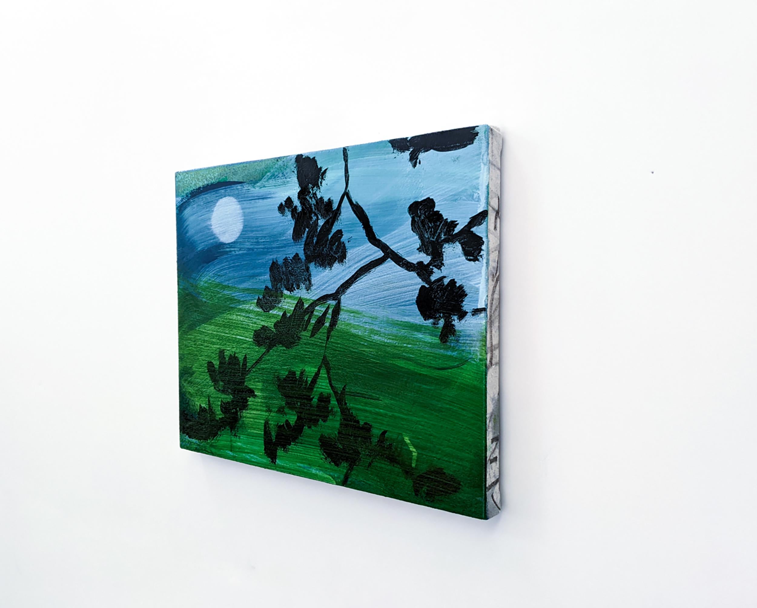 Strong Feelings Moon - contemporaneo, paesaggio, olio su tela su pannello - Painting Contemporaneo di Mel Davis