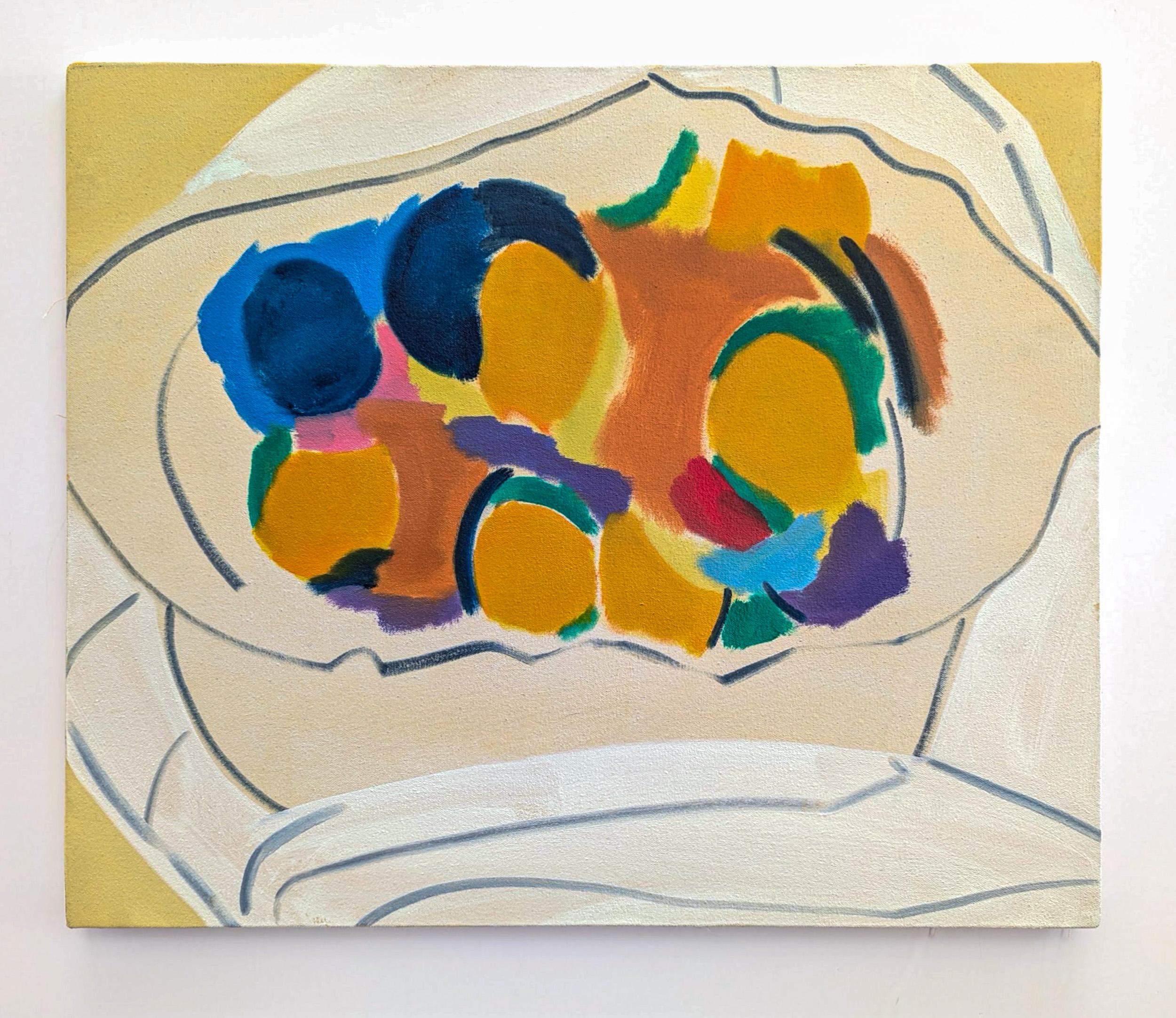 Yellow Bowl - nature morte contemporaine, abstraite, huile sur toile - Contemporain Painting par Mel Davis
