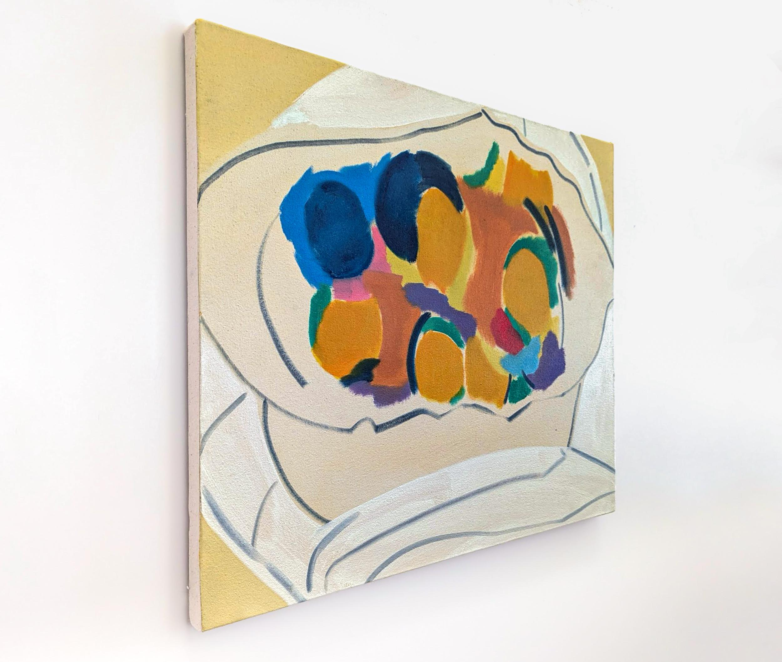 Yellow Bowl - nature morte contemporaine, abstraite, huile sur toile en vente 1