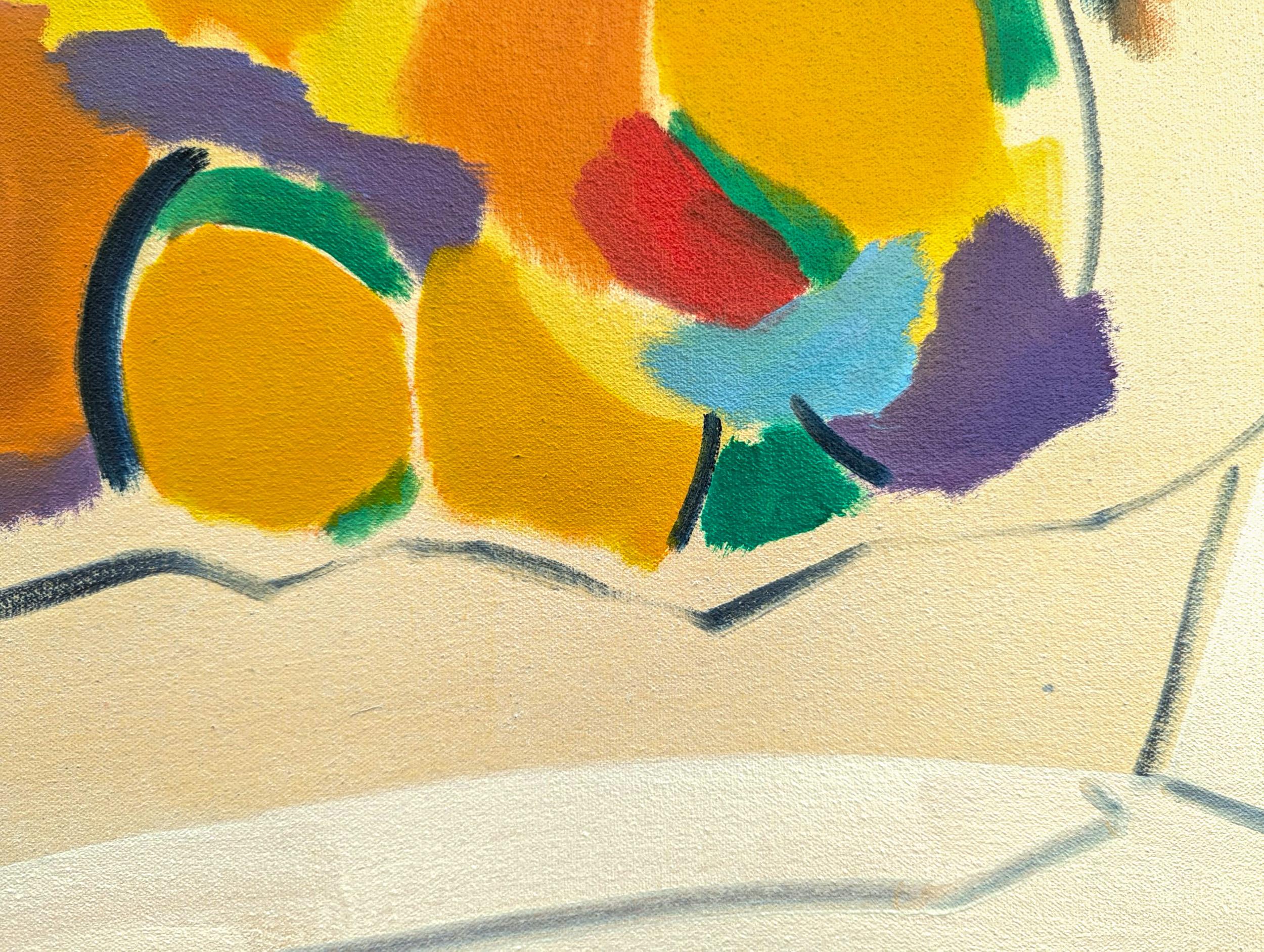 Yellow Bowl - nature morte contemporaine, abstraite, huile sur toile en vente 3