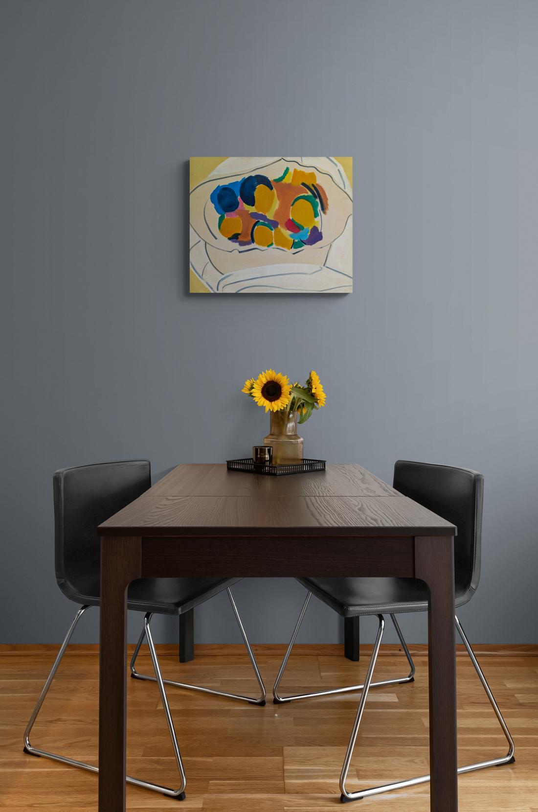 Yellow Bowl - nature morte contemporaine, abstraite, huile sur toile en vente 4