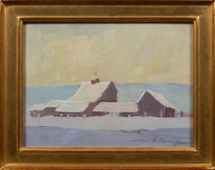 Winter's Blanket, Barn Snowscape Oil on Board, Western Art