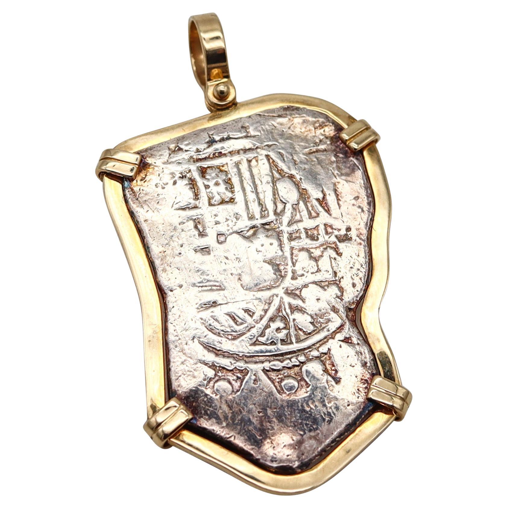 MEL FISHER Spanish Colonial 1715 Shipwreck 8 Reales Mount In 14Kt Gold Frame im Angebot