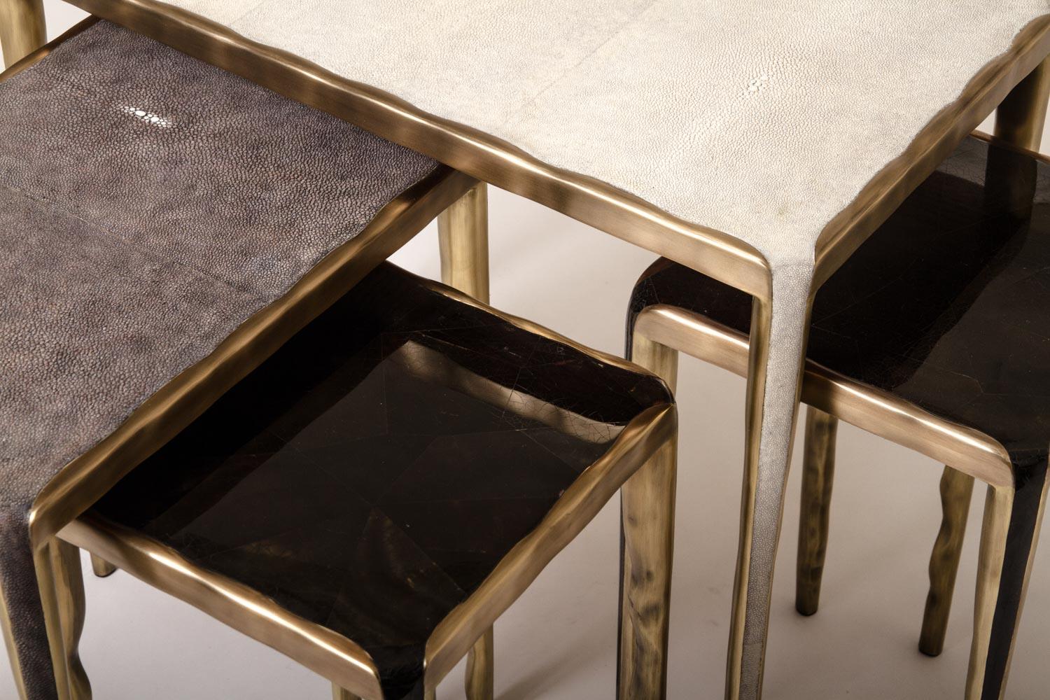 Melting Nesting Coffee Tables in Shagreen, Shell and Brass by R & Y Augousti For Sale 1