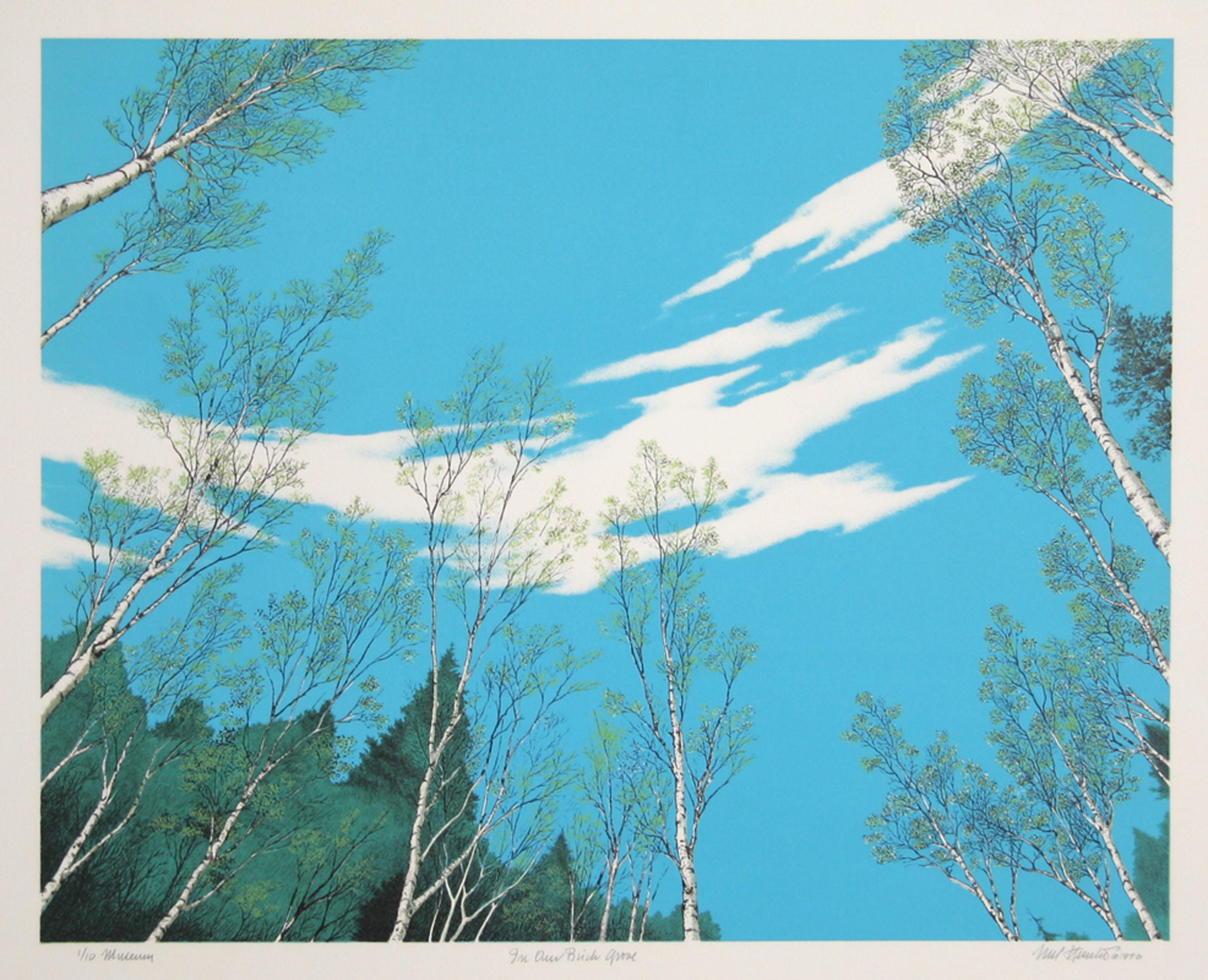 In Our Birch Grove, amerikanische realistische Lithographie von Mel Hunter
