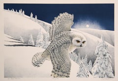 Snowy Owl, amerikanische realistische Lithographie von Mel Hunter