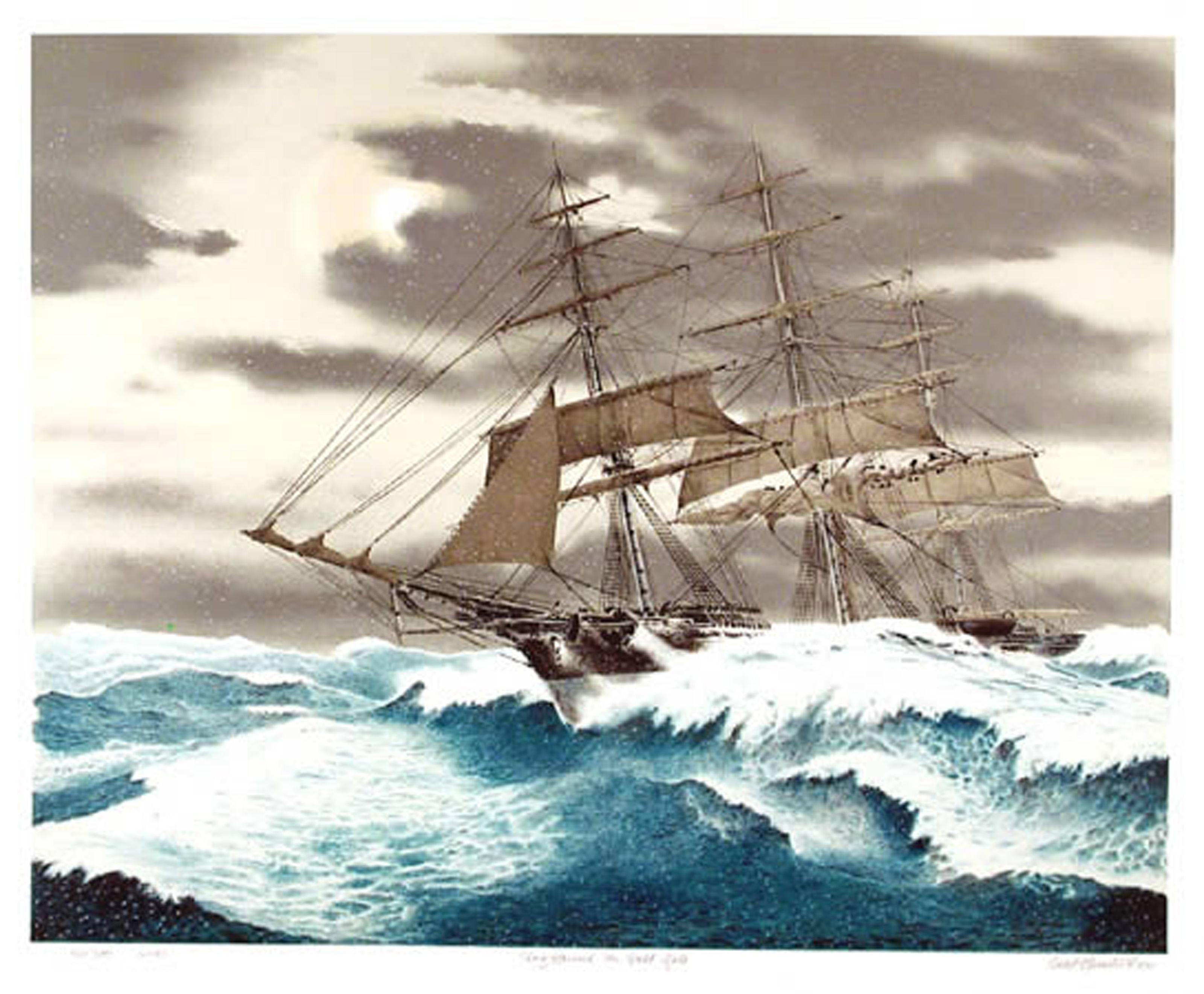 Stage Hound in Full Gale, American Realist Lithograph by Mel Hunter