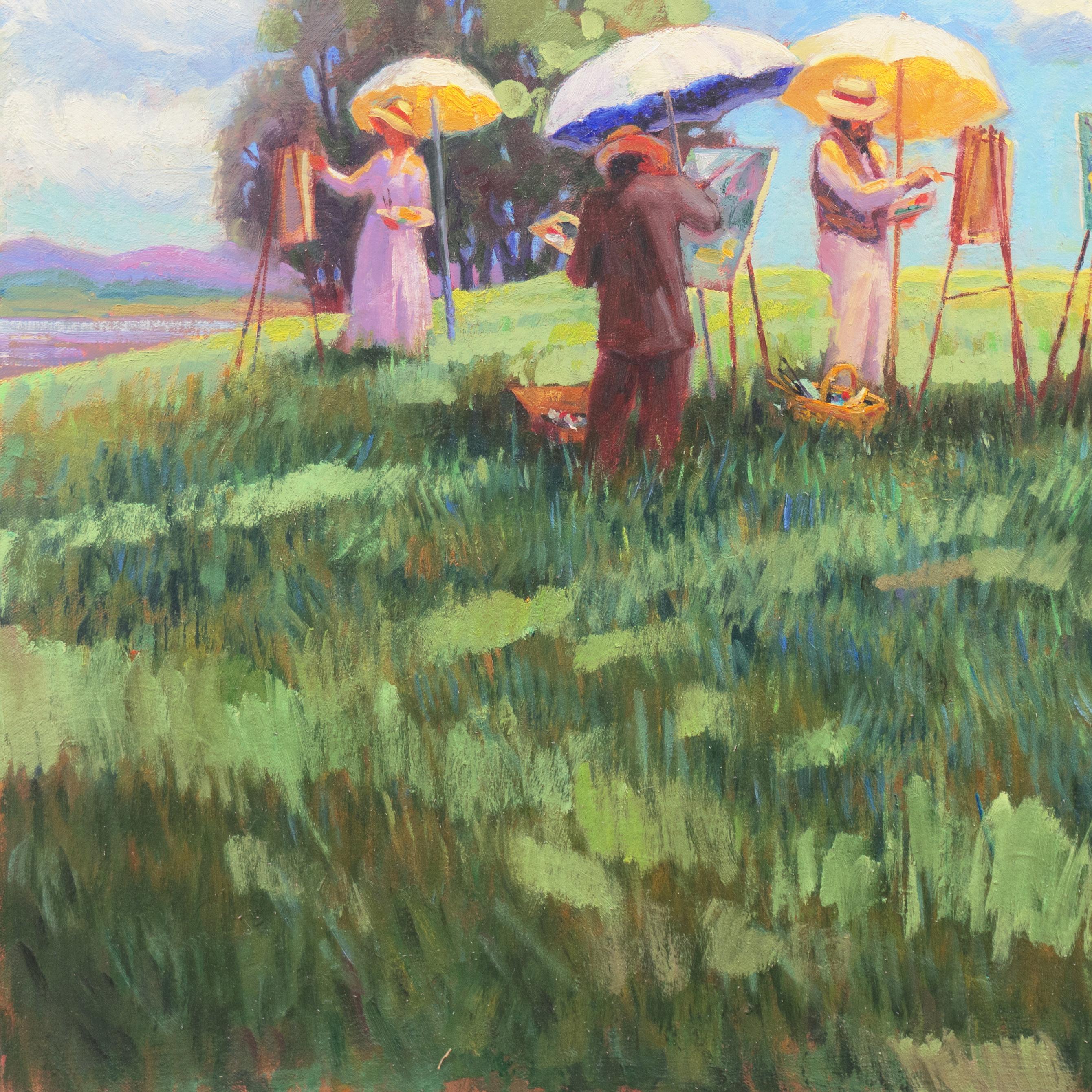 'Edwardian Plein-Air Painters', Summer Landscape with Artists Working - Impressionist Painting by Mel Kane