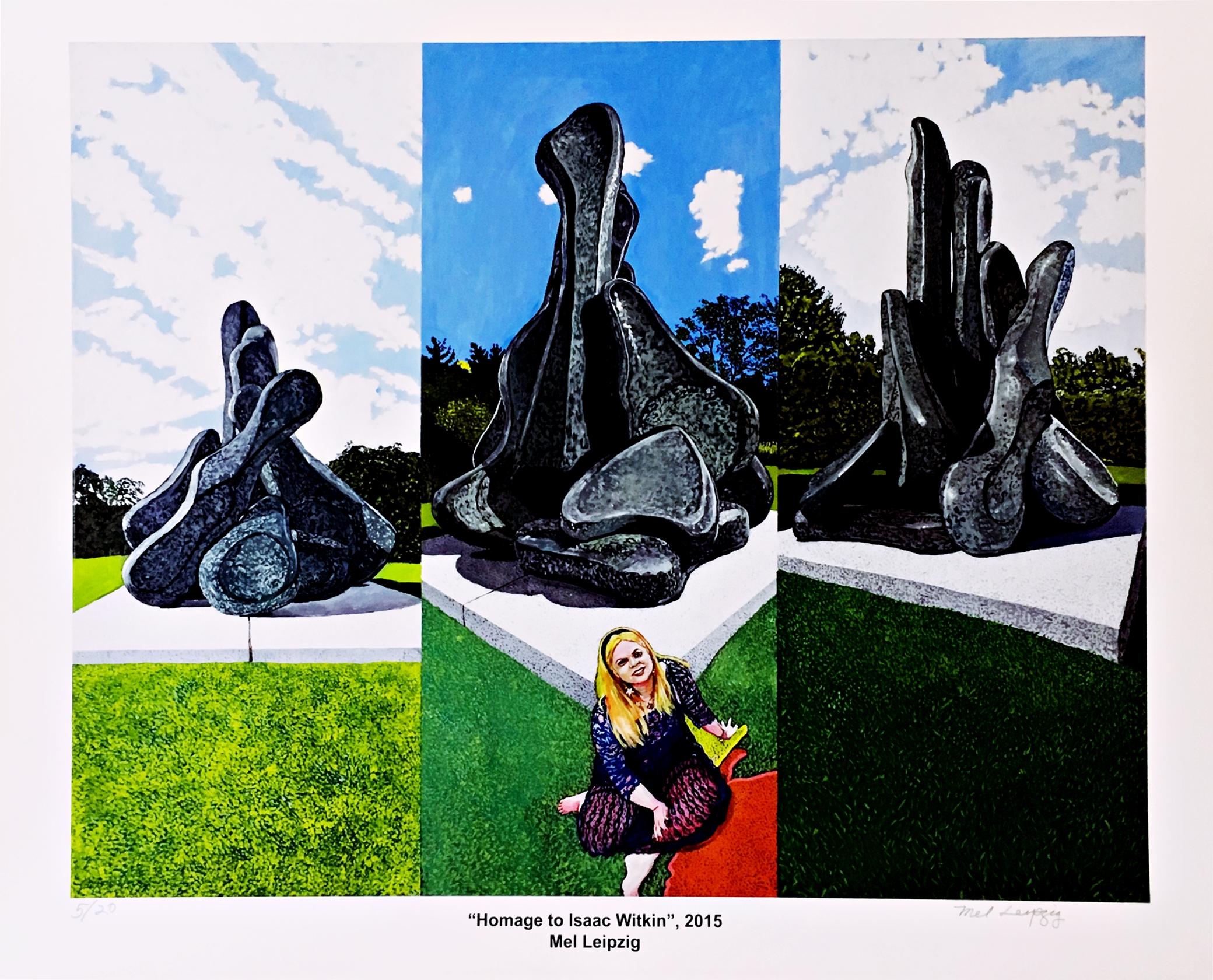 Homage to famed modernist sculptor Isaac Witkin, at Grounds for Sculpture Signed - Print by Mel Leipzig