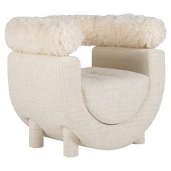 Mel Lounge Chair by Rute Martins for Greenapple, Latte Linen and Ivory Faux Fur