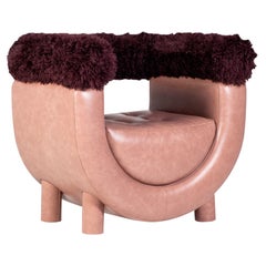 Mel Lounge Chair by Rute Martins for Greenapple, Mauve Leather and Faux Fur