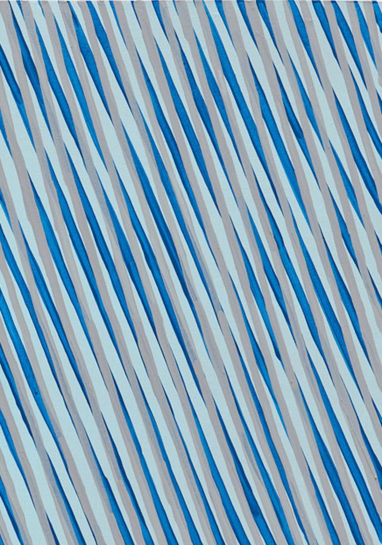 Untitled (maraca), blue abstract optical painting, acrylic on panel, 2020 - Gray Abstract Painting by Mel Prest