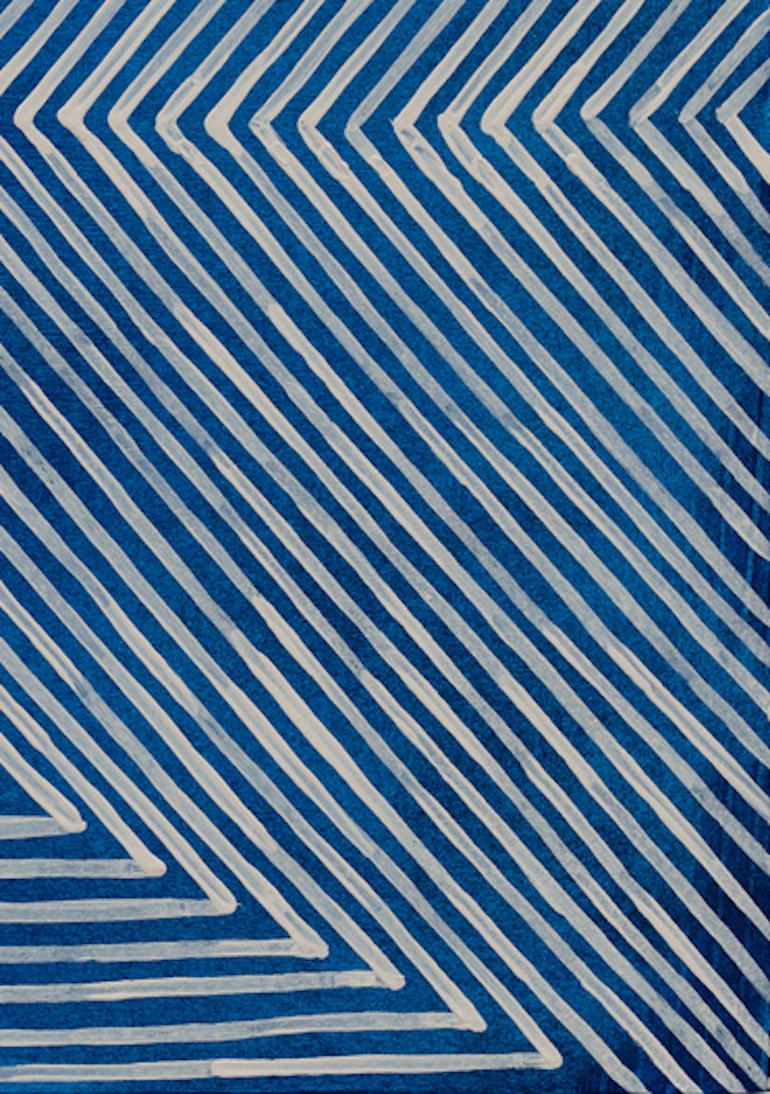 Untitled (wrap), blue abstract optical painting, acrylic and mica on panel, 2020 - Op Art Painting by Mel Prest