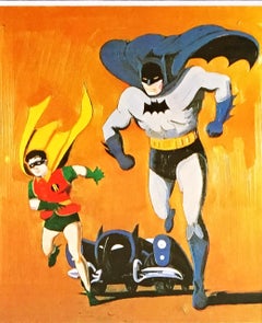 Batman and Robin offset lithograph card hand signed by Mel Ramos fine provenance