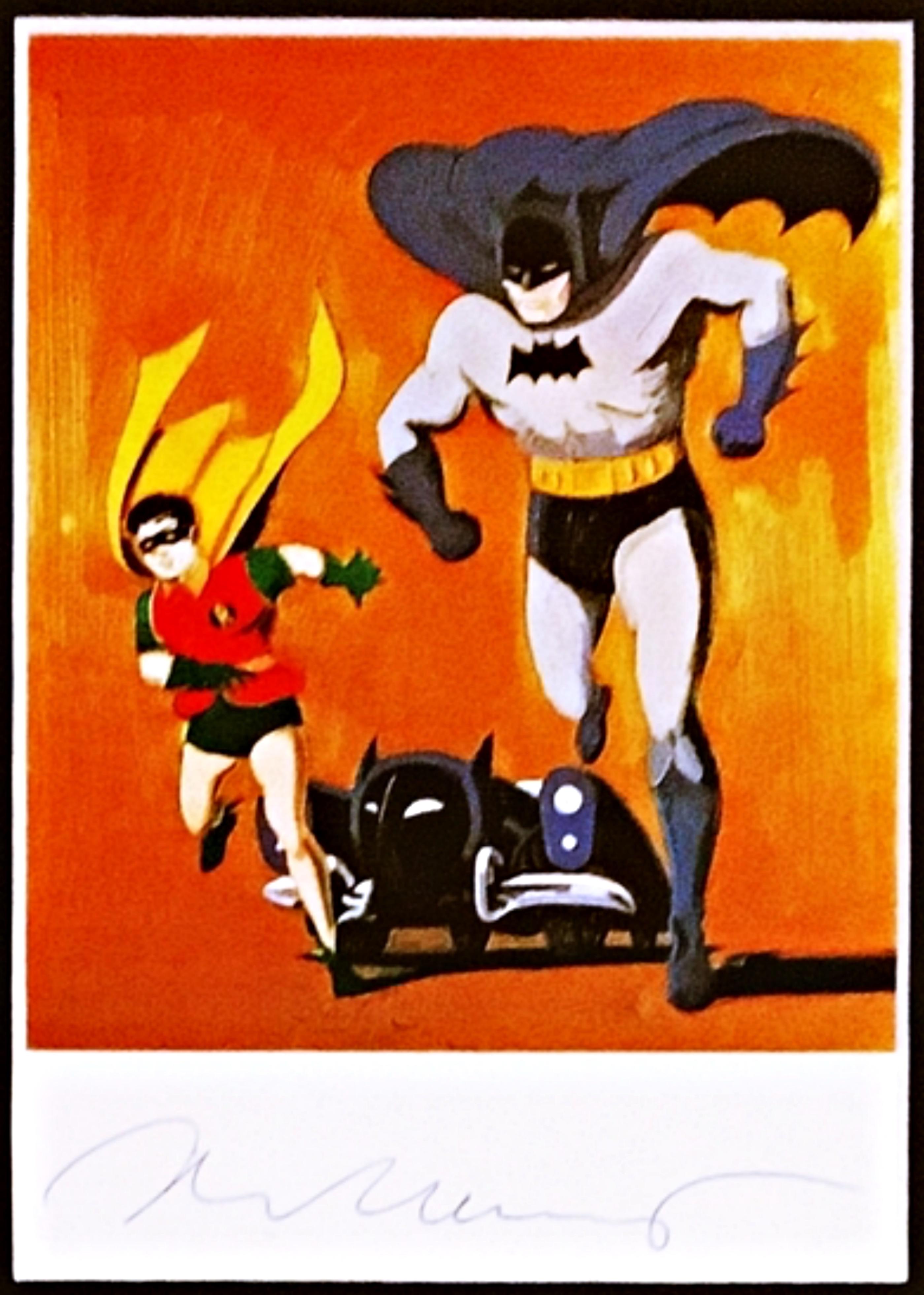 Mel Ramos
Batman and Robin (Hand signed Postcard), ca. 1991
Offset Lithograph on Card 
Hand signed by the artist on the lower front
Held in original vintage frame
This vintage offset lithograph card, hand signed by Mel Ramos, is in original vintage
