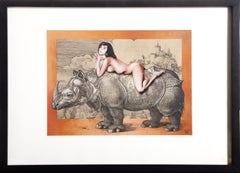 Leta on Durer’s Rhinos, Pop Art Etching by Mel Ramos