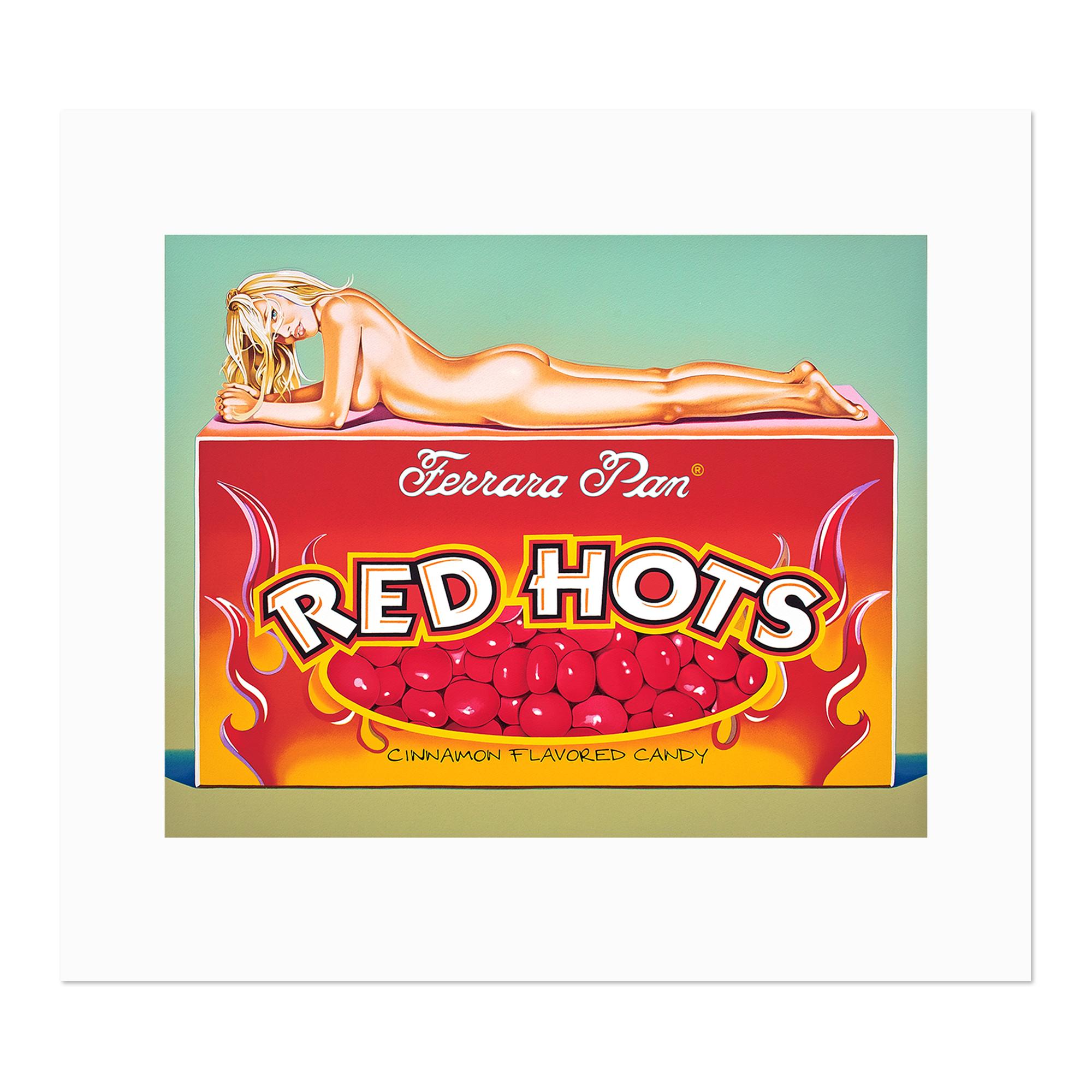 Mel Ramos (American, born 1935)
Red Hots, 2013
Medium: Lithograph in colors, on wove paper
Sheet dimensions: 88 x 100 cm
Image dimensions: 62 x 78 cm
Edition of 199: Hand signed and numbered
Condition: Mint