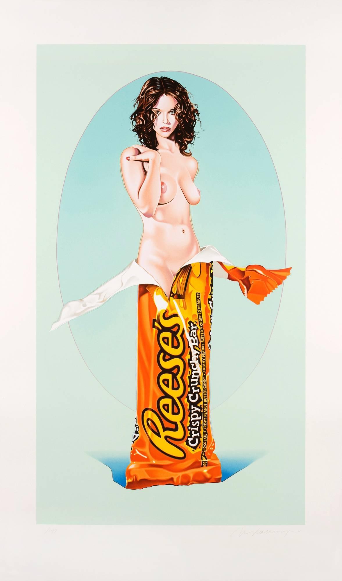 Mel Ramos (born 1935)
Reese's Rose, 2008
Medium: Lithograph in colors
Dimensions: 93.5 x 55 cm
Edition of 199: Hand-signed and numbered
Condition: Mint