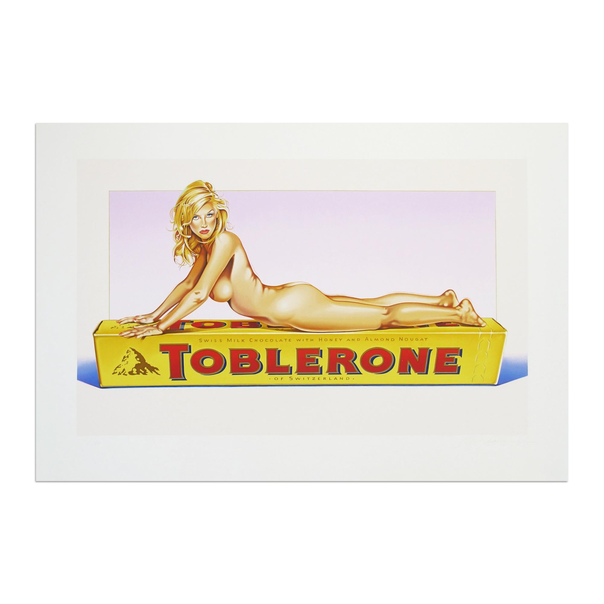 Mel Ramos (né en 1935)
Toblerone Tess, 2007
Support : Lithographie en couleurs
Dimensions : 58 x 94 cm
Edition de 199 exemplaires : signés et numérotés à la main.
Condit : Sans défaut

"M. Ramos (...) a commencé à peindre des images photoréalistes
